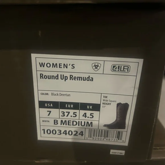 NWT- Ariat Women’s Black Round Up Remuda Wide Square Toe Western Boot Size 7.0B - Picture 10 of 10